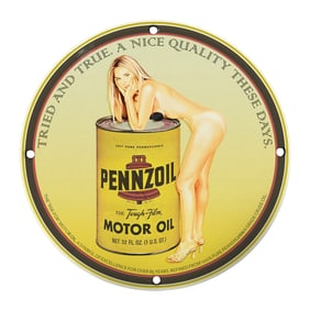 Rare 8-Inch Round Pennzoil Porcelain Sign - Vintage Motor Oil Art Collectible