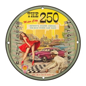 Vintage Motor City 250 Porcelain Sign - 8" Round Rare Collectible for Bidding
