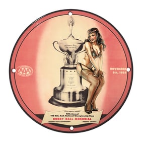 Vintage 8" Round Rare Porcelain Sign - 1954 Bobby Ball Memorial Race Collectible