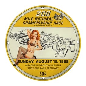 Vintage 200 Mile National Championship Race Porcelain Sign - A Must-Have Collector's Item