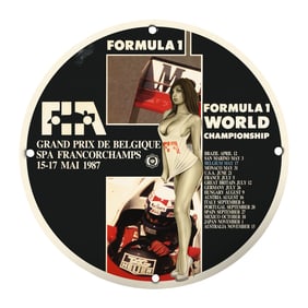 Vintage 8" Round Porcelain Sign: Formula 1 Grand Prix Spa Francorchamps 1987