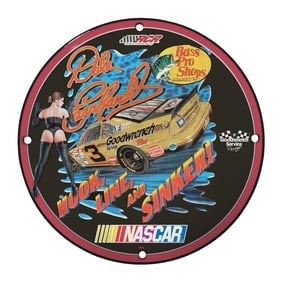 Rare Dale Earnhardt Hook Line and Sinker 8" Round Porcelain Sign - NASCAR Collectible