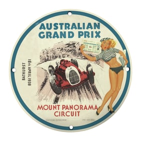 Rare 8" Round Australian Grand Prix Porcelain Sign - Bathurst 1938
