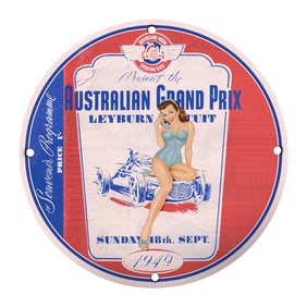 Vintage 1949 Australian Grand Prix Leyburn Circuit Porcelain Sign - Rare Collectible