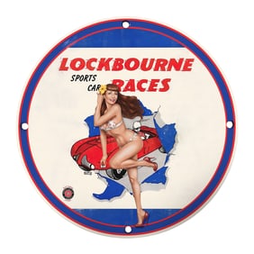 Rare 8" Round Lockbourne Sports Car Races Porcelain Sign - Vintage Automotive Decor