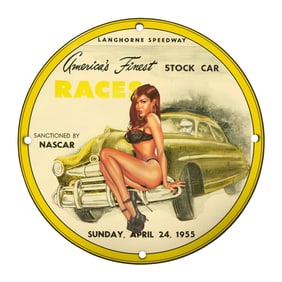 Vintage 8-Inch Rare Design Porcelain Sign: 'America's Finest Stock Car Races'