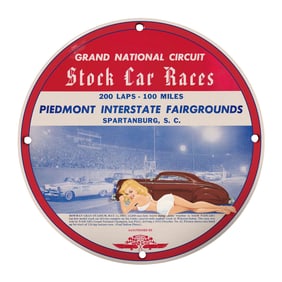 Rare 8" Vintage Porcelain Sign: Grand National Circuit Stock Car Races Memorabilia