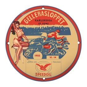 Rare 8-Inch Round Porcelain Sign - Gellerasloppet 1955 Vintage Design