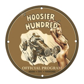 Rare 8" Round Porcelain Sign: Hoosier Hundred Vintage Racing Memorabilia