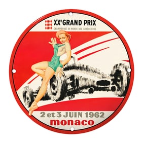 Vintage 1962 Monaco Grand Prix Porcelain Sign - Iconic Racing Memorabilia