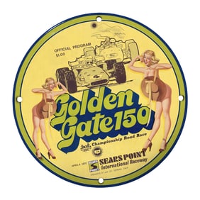 Rare 8" Round Porcelain Sign - Golden Gate 150 Championship Road Race Collectible