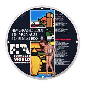 Rare 1988 Monaco Grand Prix Porcelain Sign - Vintage Formula 1 Collectible