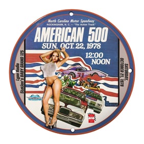 Vintage 8-Inch Round Porcelain Sign: American 500 Race from 1978 | NASCAR Collectible
