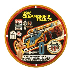 Rare 8" Round USAC Championship Trail '75 Porcelain Sign - Vintage Racing Collectible