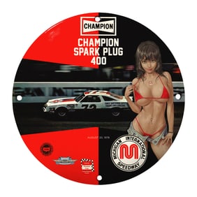 Vintage Champion Spark Plug 400 Porcelain Sign - 8" Round Rare Design for Collectors