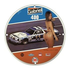 Vintage 8" Round Rare Gabriel 400 Porcelain Sign - Collectible Nascar Memorabilia