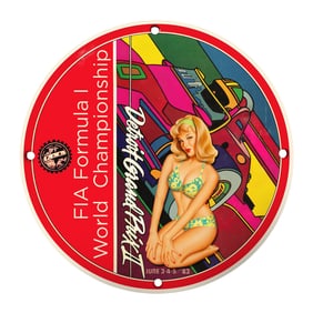 Rare 8" Round Porcelain Sign Featuring FIA Formula I World Championship Artwork