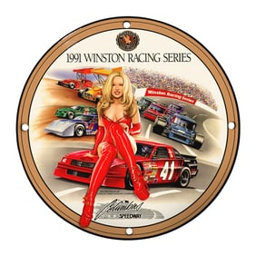 Unique 8" Round Rare Porcelain Sign - 1991 Winston Racing Series Art Collectible