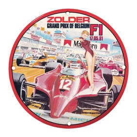 Rare 8" Round Porcelain Sign: Zolder Grand Prix of Belgium F1 Collectible Decor