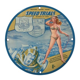 Vintage 8" Round Porcelain Sign - 1948 Bristol Speed Trials - Collectible Art Decor