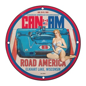 Rare 8" Round CAN-AM Porcelain Sign - Vintage Road America Racing Collectible