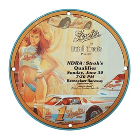 Rare 8" Round Porcelain Sign - NDRA/Stroh's Qualifier Vintage Memorabilia