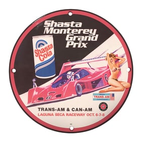 Rare Vintage 8" Porcelain Sign - Shasta Monterey Grand Prix Racing Collectible