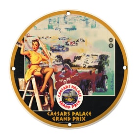 Vintage 8" Round Porcelain Sign - Caesars Palace Grand Prix with Exquisite Design