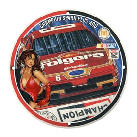Rare Vintage 8" Round Porcelain Sign - NASCAR Champion Spark Plug 400 Collectible