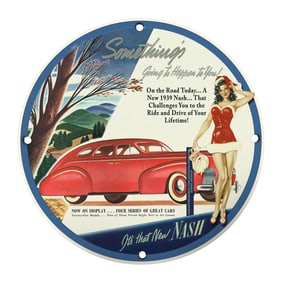 Rare 1939 Nash Porcelain Sign - Vintage Round Advertising Collectible - 8-Inch Design