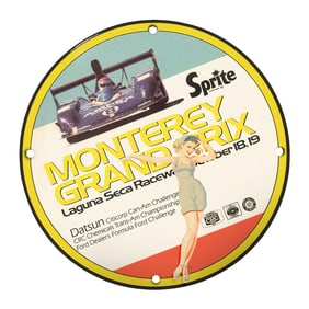 Rare Unique 8" Porcelain Sign: Monterey Grand Prix at Laguna Seca - Vintage Racing Collectible