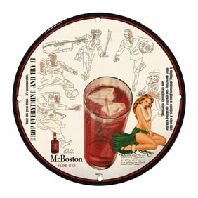 Unique 8" Vintage Porcelain Sign Featuring Mr. Boston Sloe Gin - Perfect for Collectors!