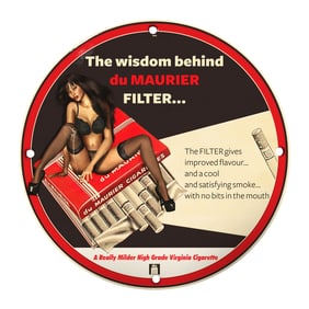 Rare 8" Vintage du MAURIER Filter Porcelain Sign ? Unique Collectible with Original Design