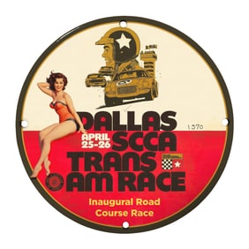 Vintage 1970 Dallas SCCA Trans-Am Race Porcelain Sign - Unique 8" Collectible