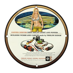 Unique 8" Porcelain Sign Featuring Vintage Phelps Dodge Copper Products Design