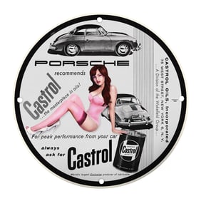 Rare Vintage 8" Porcelain Sign - Porsche Recommends Castrol Oil - Unique Collector's Item