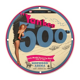Collectible 8" Vintage Porcelain Sign - Yankee 500 Stock Car Race Memorabilia