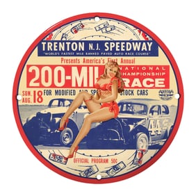Rare Vintage Porcelain Sign: 200-Mile Race at Trenton N.J. Speedway - Unique Design