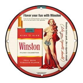 Rare Unique 8" Porcelain Winston Cigarettes Sign - Vintage Advertising Collectible