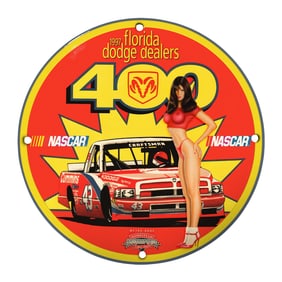 Rare Unique Design 8" Porcelain Sign - 1997 Florida Dodge Dealers NASCAR Memorabilia