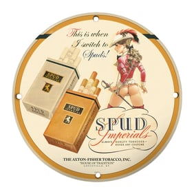 Rare Vintage 8-Inch Porcelain Spud Imperials Sign - Unique Collectible Artwork