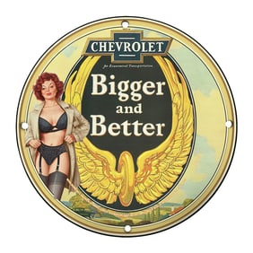 Unique 8" Chevrolet Porcelain Sign - Vintage Bigger and Better Design