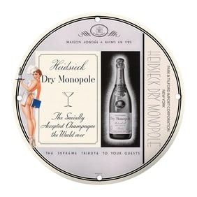 Rare Unique Design 8" Heidsieck Dry Monopole Porcelain Sign - Vintage Champagne Advertising