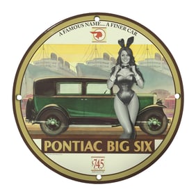 Unique 8" Porcelain Sign: Pontiac Big Six Vintage Design, Perfect for Collectors
