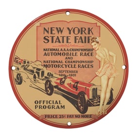 Rare Unique 8" Vintage Porcelain Sign: 1931 New York State Fair Automobile Race