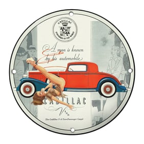Unique 8" Porcelain Cadillac Sign - Vintage Car Art for Collectors