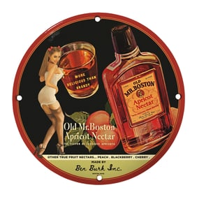 Rare 8" Vintage Porcelain Sign - Old Mr. Boston Apricot Nectar Collectible