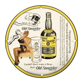 Rare Vintage 8" Old Smuggler Porcelain Sign - Unique Blended Scotch Whisky Memorabilia