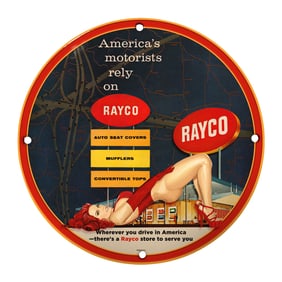 Rare 8" Vintage Porcelain Sign - RAYCO - Unique Design for Automotive Collectors