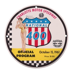 Rare 8" Porcelain Sign - Charlotte Motor Speedway National 400 Official Program 1961